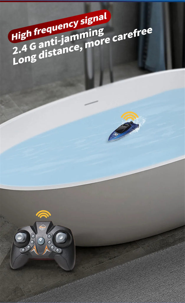 Mini Remote Control Boat 5 km/h – Wireless High-Speed Model Boat with LED Lights