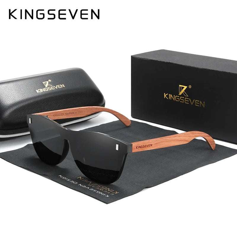 KINGSEVEN Natural Bubinga Wooden Polarized Sunglasses UV400 Square Frame B-5510