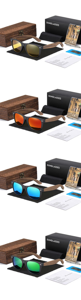 GM Handmade Walnut Wooden Polarized Mirror Sunglasses UV400 Vintage Pilot Style for Men and Women