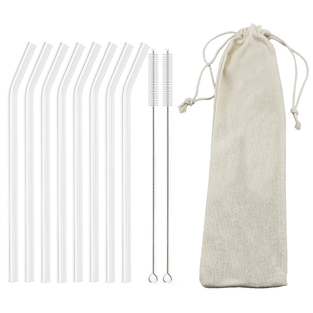 High Borosilicate Glass Straw Set – Reusable Eco-Friendly Drinking Straws with Cleaning Brush