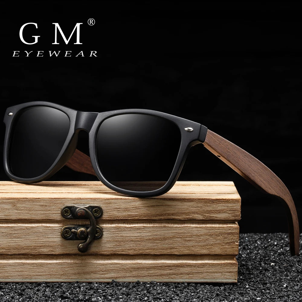 GM Handmade Walnut Wooden Polarized Mirror Sunglasses UV400 Vintage Pilot Style for Men and Women