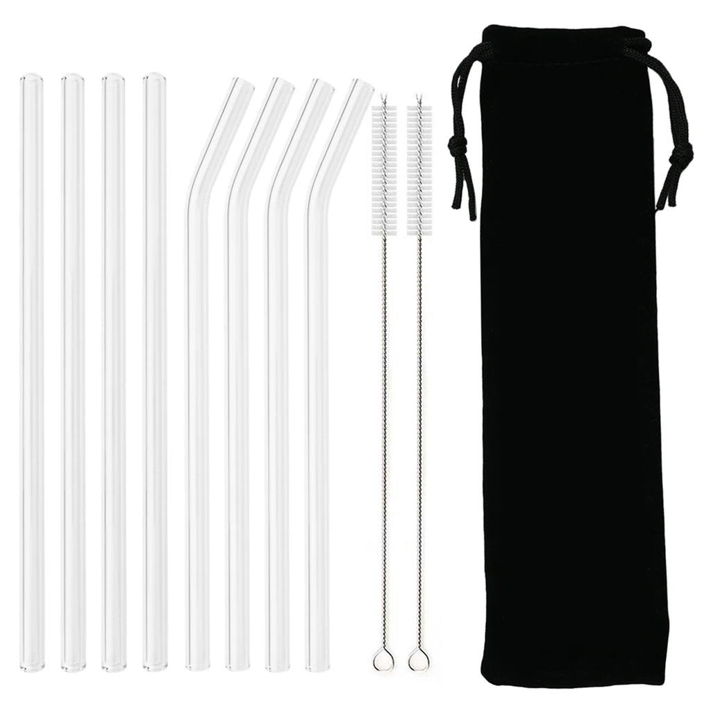 High Borosilicate Glass Straw Set – Reusable Eco-Friendly Drinking Straws with Cleaning Brush