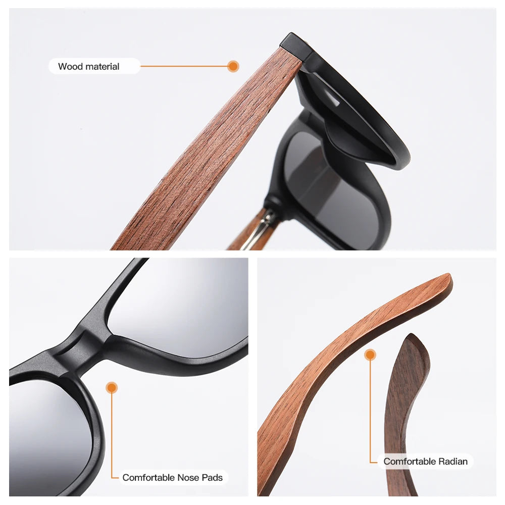GM Handmade Walnut Wooden Polarized Mirror Sunglasses UV400 Vintage Pilot Style for Men and Women