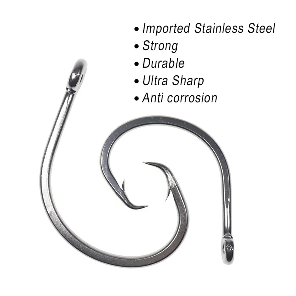 ICERIO Stainless Steel Saltwater Fishing Circle Hooks – Anti-Corrosion, Ultra-Sharp, Durable (6/0#–16/0#)