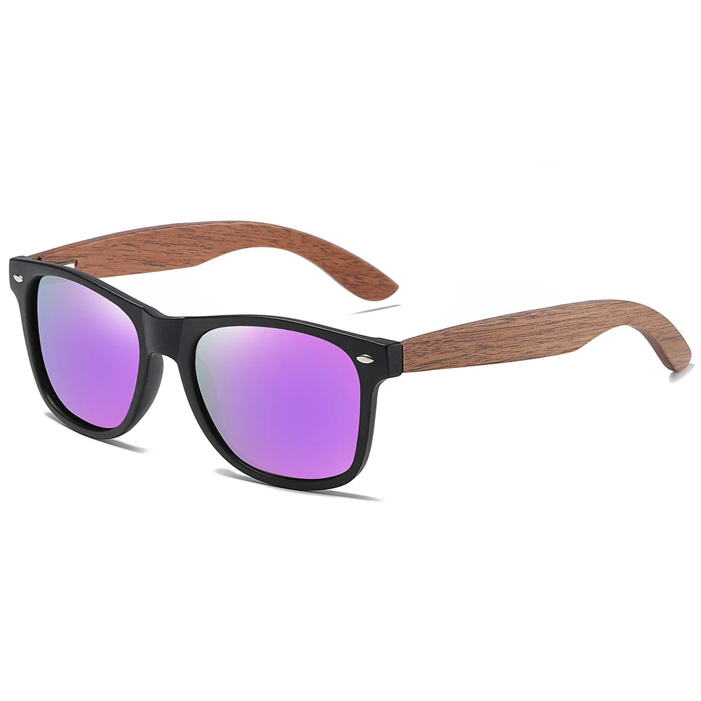 GM Handmade Walnut Wooden Polarized Mirror Sunglasses UV400 Vintage Pilot Style for Men and Women
