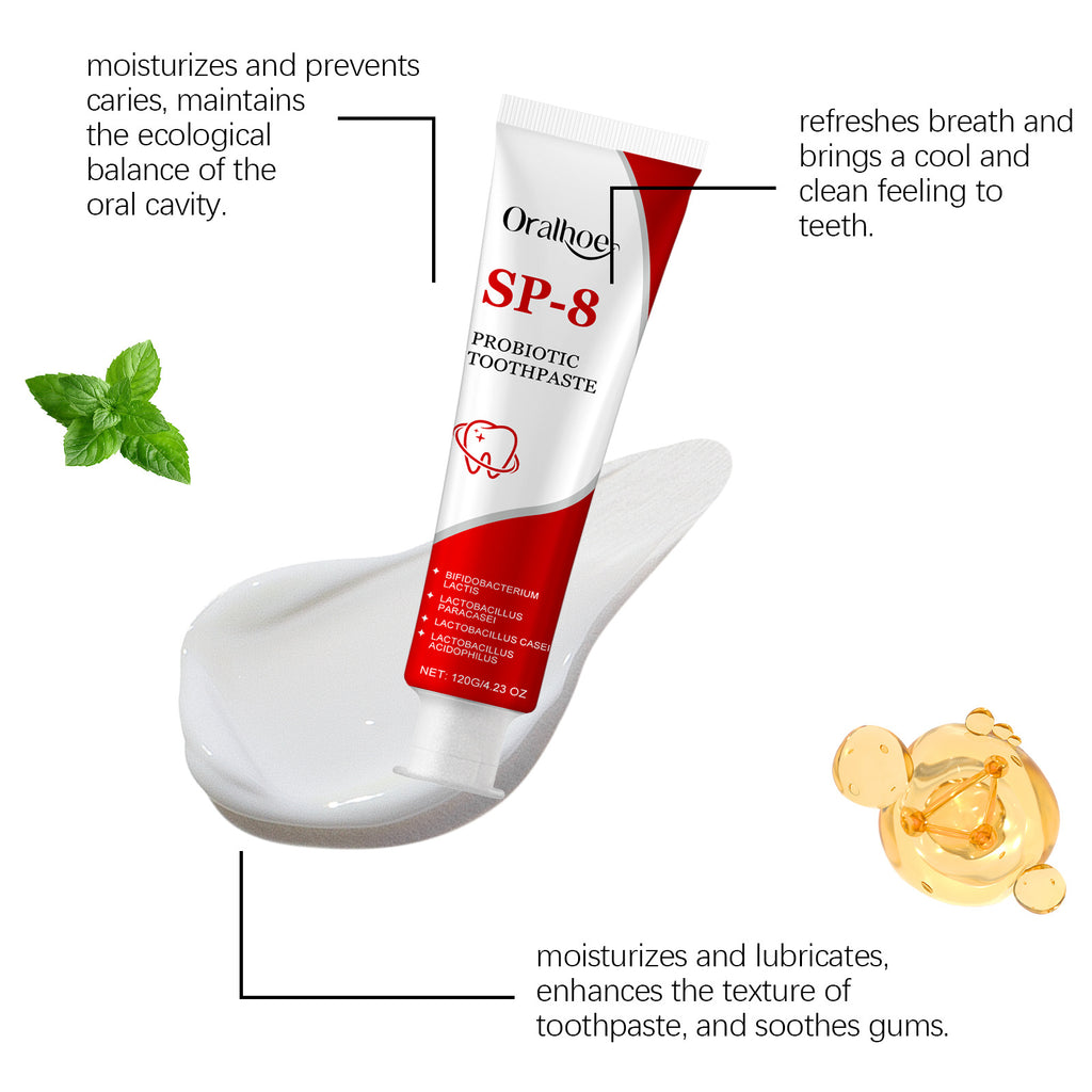 SP-8 Probiotic Toothpaste – Brightening Mint, Fresh Breath, Deep Cleaning, Plaque & Stain Removal
