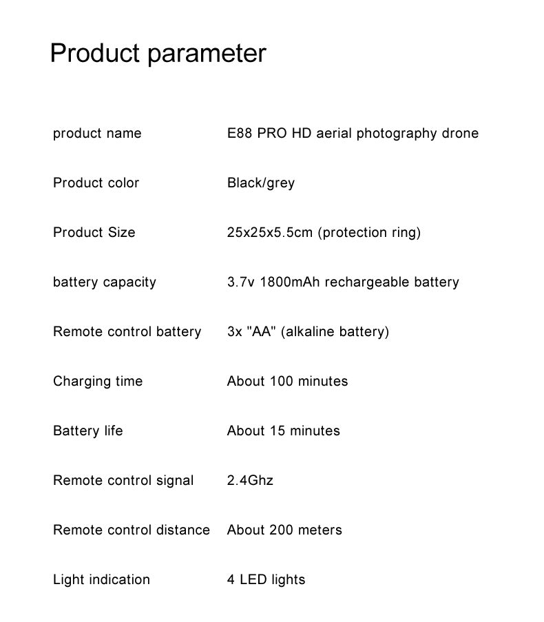 E88 Pro Drone 4K Dual Camera Foldable RC Quadcopter with WiFi FPV & Trajectory Flight