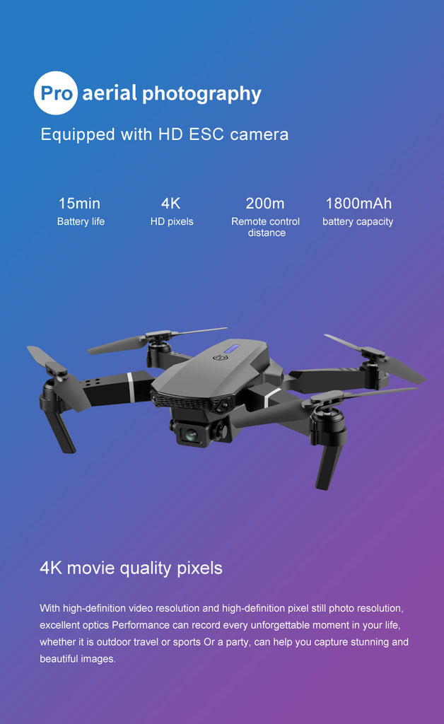 E88 Pro Drone 4K Dual Camera Foldable RC Quadcopter with WiFi FPV & Trajectory Flight