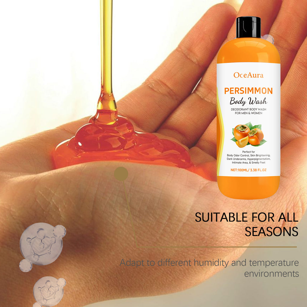OceAura Persimmon Body Wash 100ml – Deodorizing, Oil Control & Exfoliating Shower Gel