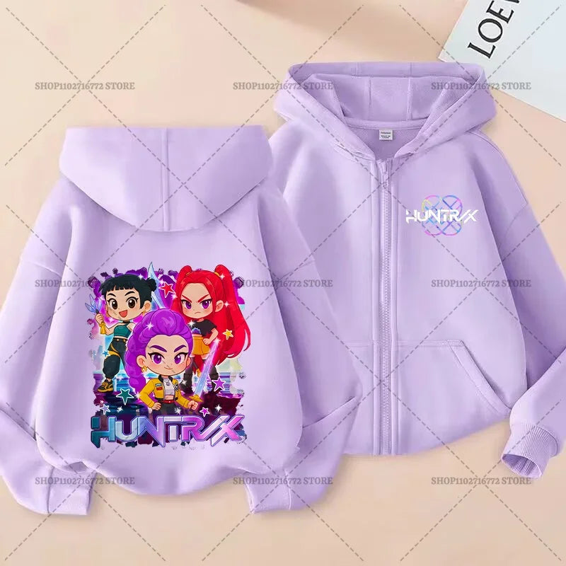 Movie Kpop Demon Hunters Zipper Hoodie for Kids – Unisex Sweatshirt for Girls & Boys
