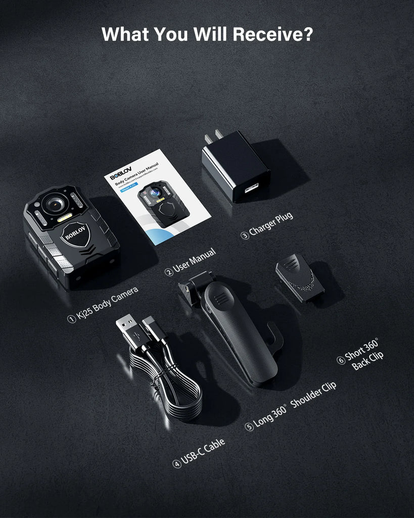 BOBLOV KJ25 1080P Body Camera with 3000mAh Battery, Night Vision & 13H Recording
