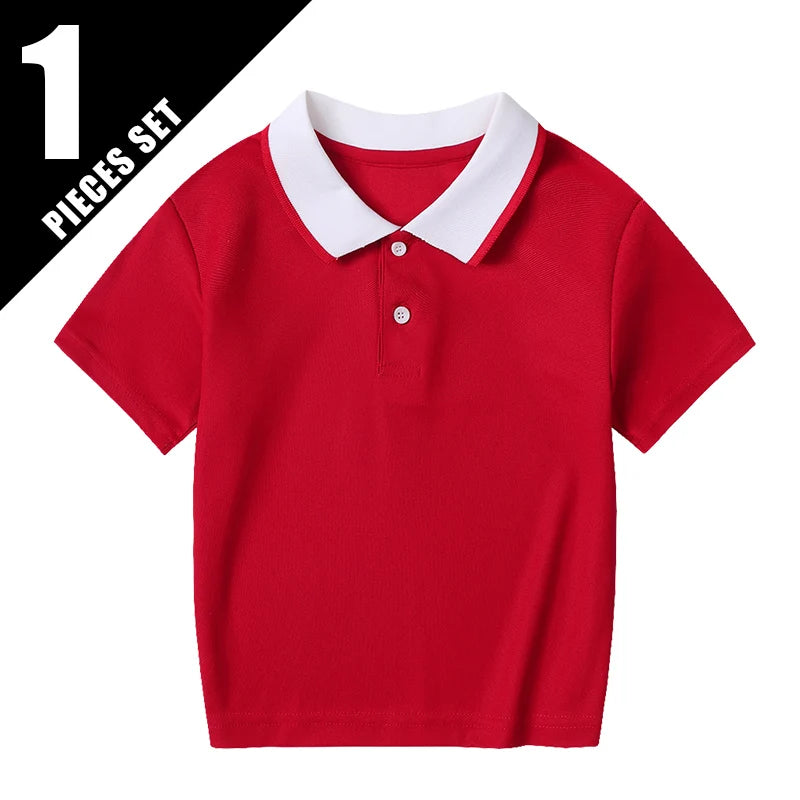 Children's Summer Color Matching Polo Shirt – Casual Short Sleeve Top for Boys & Girls