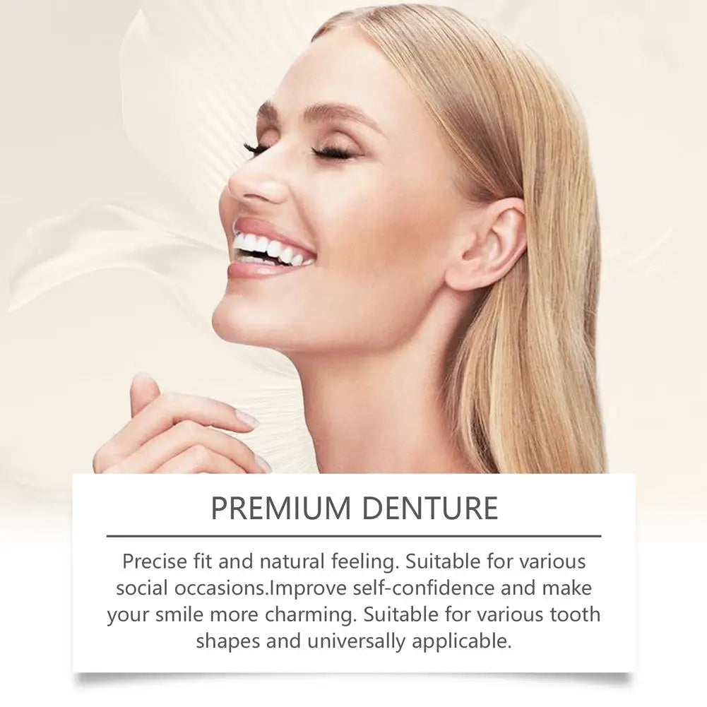 Full Denture Fake Teeth Set with Silicone Upper & Lower Veneers – Natural Fit Smile Kit with Adhesive Gel