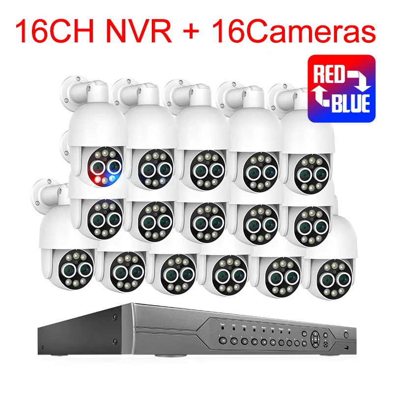 Techage 16CH 8MP Dual Lens PTZ POE CCTV Camera System with Human Detection and Two-Way Audio