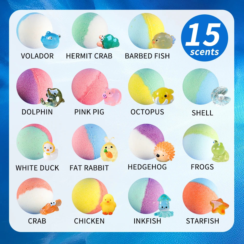 Vremou Kids Bath Bombs with Surprise Inside – 15 Pack Natural Organic Bubble Bath Gift Set