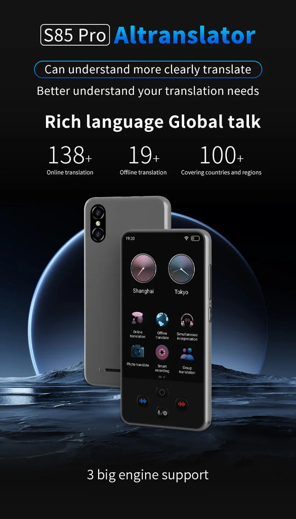S85 Pro Smart Language Translator Device – 4” Touch Screen, 138 Languages, Offline Translation, Camera & Voice Recorder