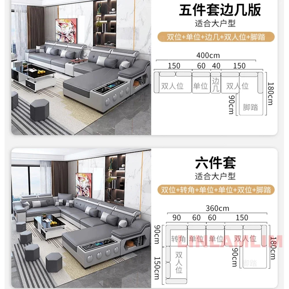 Linlamlim Modern Sectional Sofa Set with Chaise Lounge, Bluetooth Speakers & USB Charging Ports