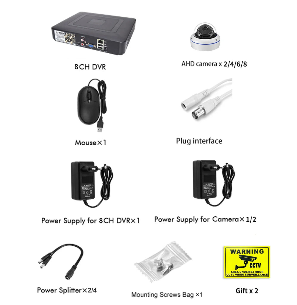 AZISHN 8 Channel 5MP AHD DVR CCTV Security Camera System Kit Indoor Outdoor Waterproof Dome Cameras