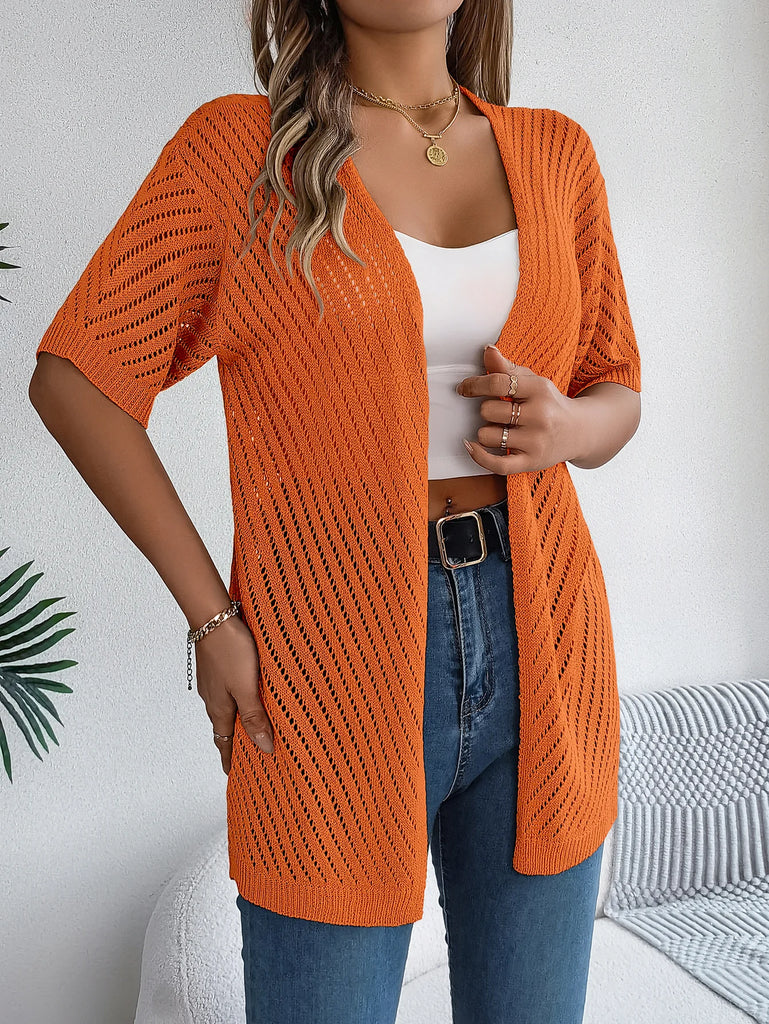 Casual Hollow Out Knitted Short Sleeve Cardigan for Women