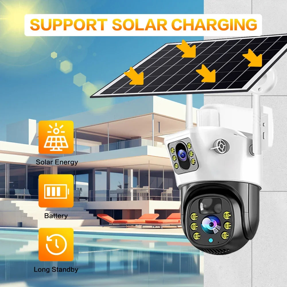 100% Wire-Free Solar PTZ Dual Lens 12.5" LCD Monitor 10CH WiFi NVR 8MP 4K Wireless Home Security Camera System