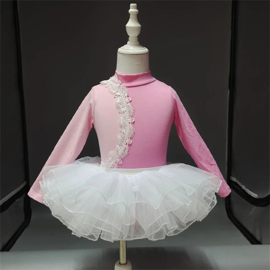 Girls Long Sleeve Ballet Dress Kids Ballet Leotard Tutu Skirt Gymnastics Dance Costume