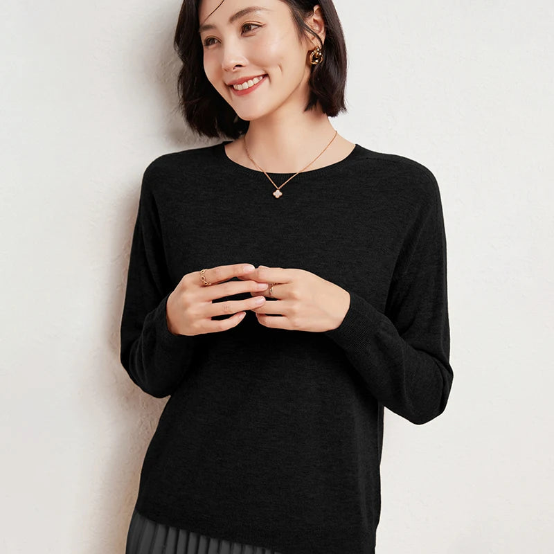 WinvyNee Women's 100% Wool Ribbed Crew Neck Sweater – Slim Fit Winter Knit Pullover