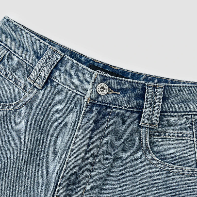 Semir Women’s 2025 Winter Wide-Leg Fleece-Lined Jeans – Full-Length Hong Kong Style Trousers