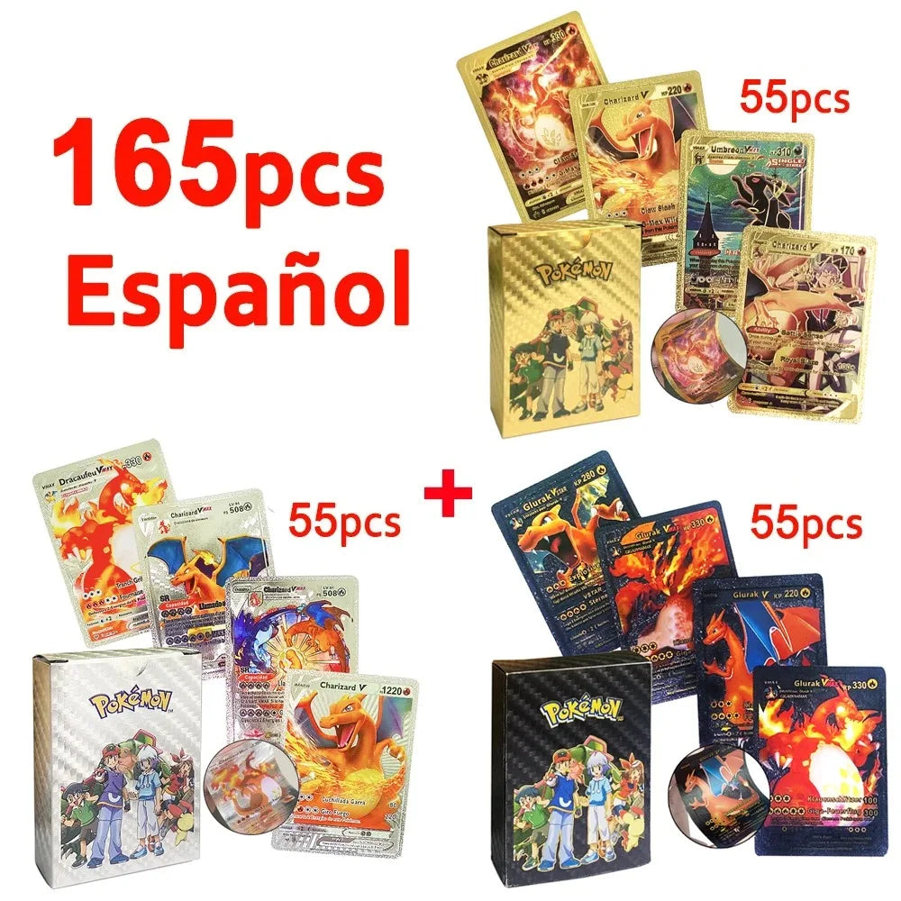 Pokemon VMAX & GX Gold Foil Flash Cards – Pikachu, Charizard, Multilingual Game Battle Collection