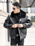 Men’s Natural Sheepskin Leather Jacket with Real Fur Hood – Winter Wool Lined Fur Coat thumbnail 20