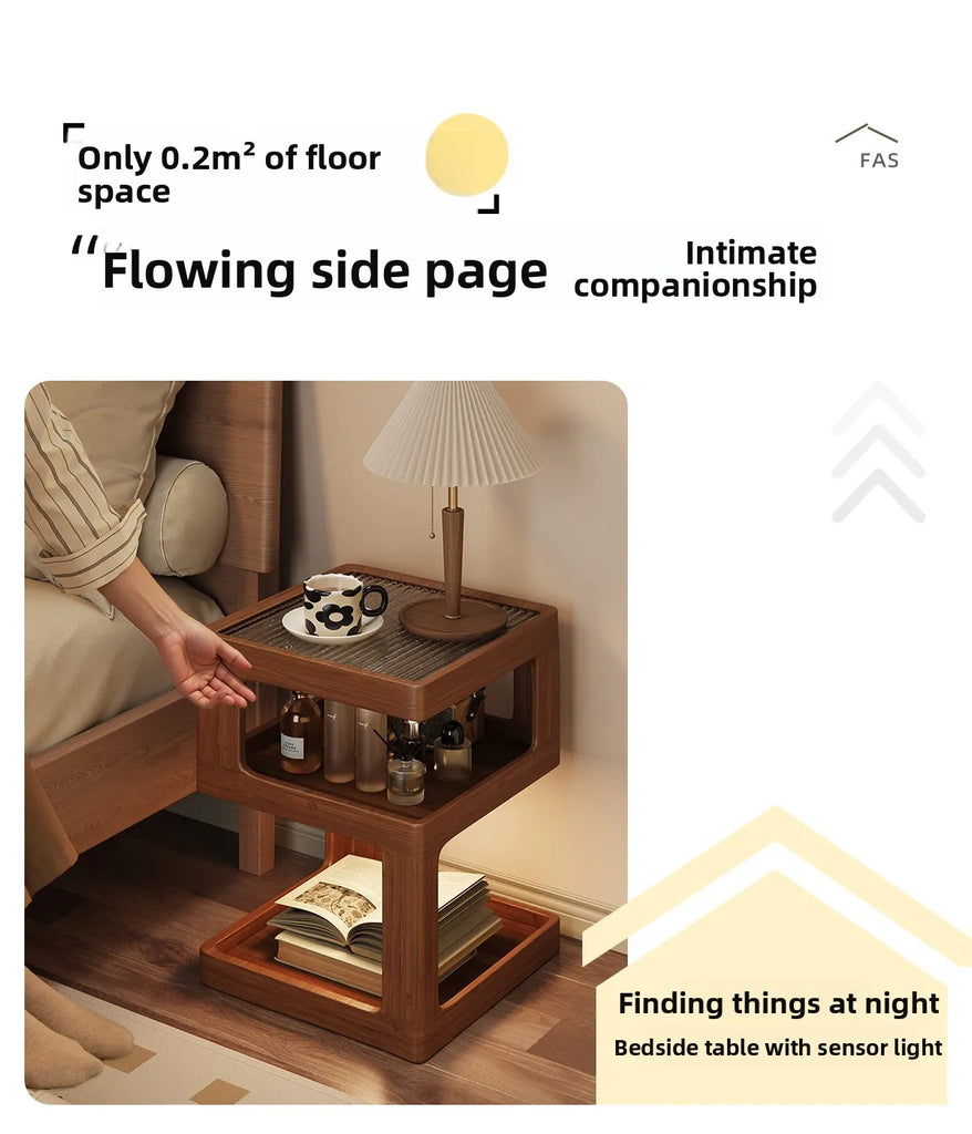 Solid Wood Bedside Table with Storage – Modern Minimalist Bedroom Side Table
