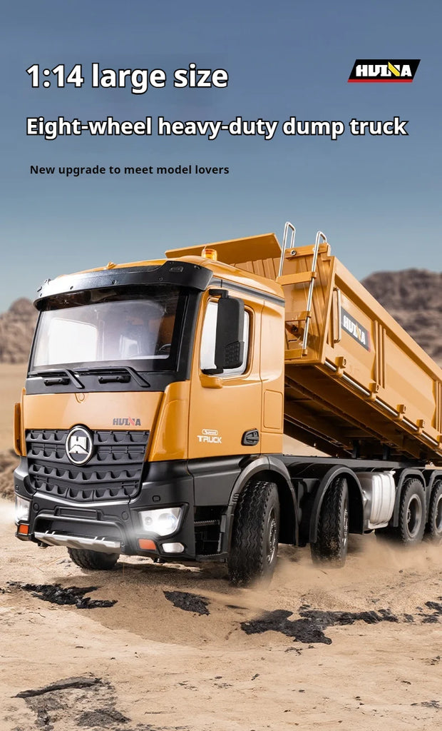 536 12-Channel 1:14 Alloy Remote Control 8-Wheel Heavy-Duty Engineering Dump Truck Toy with Lights