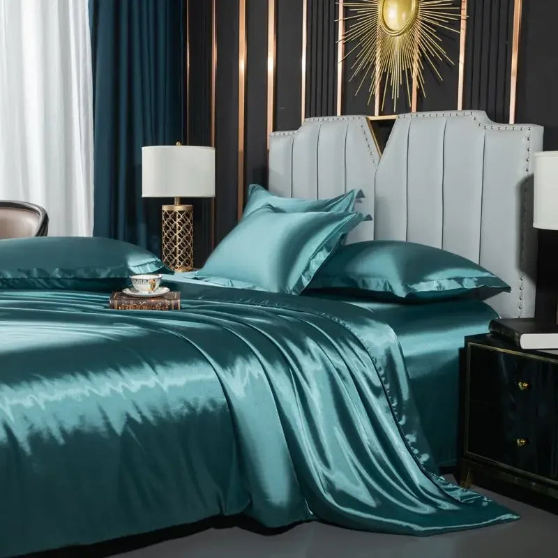 Nordic Silk Rayon Bedding Set 3/4/5 Piece Duvet Cover Bed Sheet Pillowcase Solid Luxury Twin Full Queen King Family Size