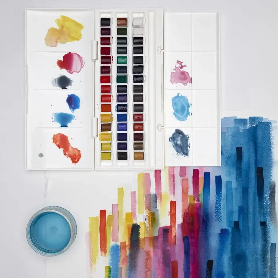 Winsor & Newton Cotman Watercolor Paint Set Studio 45 Half Pans with Brush and Palette Portable Artist Kit