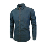 Men’s Autumn Cotton-Blend Denim Shirt – Casual Long Sleeve Button-Up with Single Pocket thumbnail 7