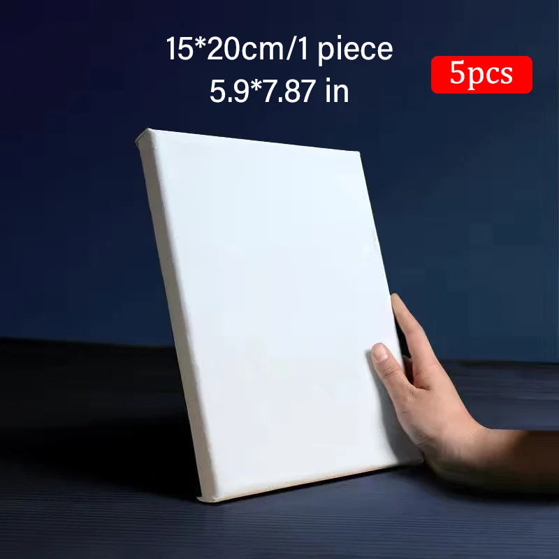 5pcs White Blank Square Artist Canvas Wooden Frame Cotton Boards for Oil, Acrylic & Watercolor Painting