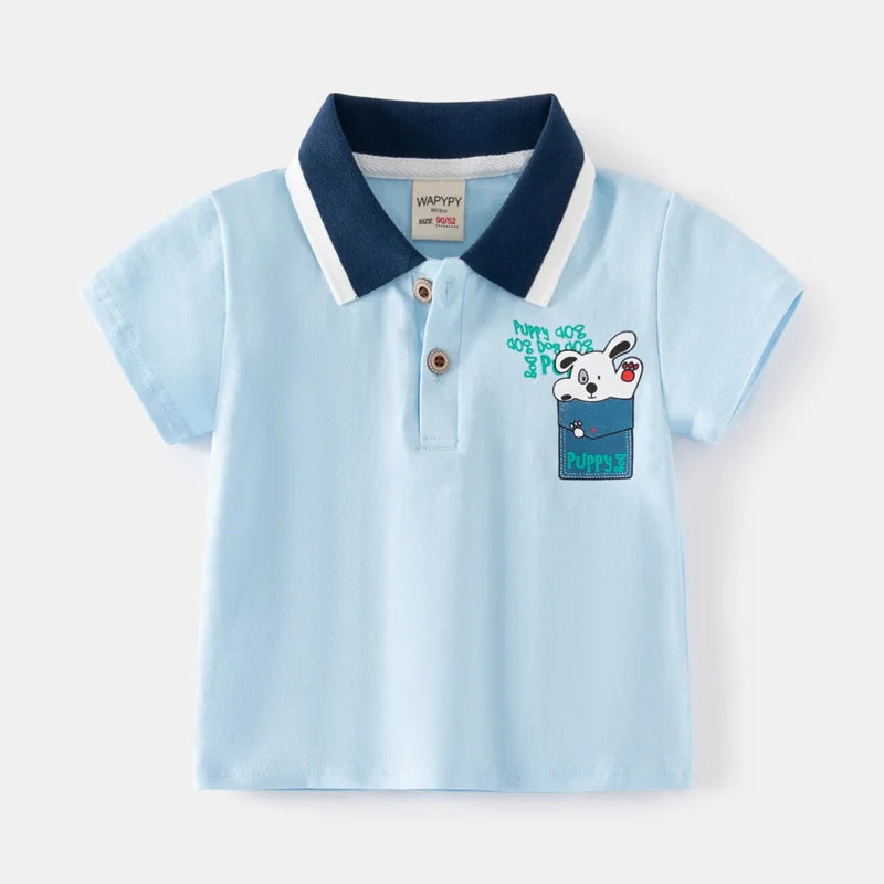 Fashion Kids Boys Polo Shirt – Luxury Stand Collar Summer Tee, Soft Breathable Cotton