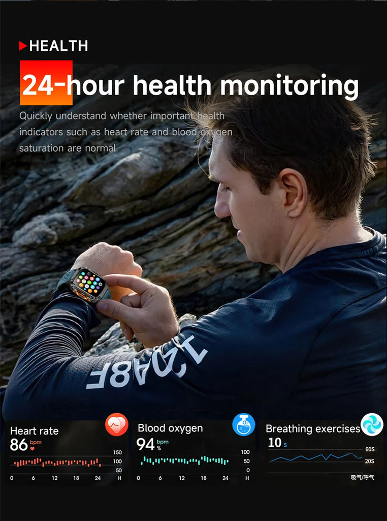 Military-Grade GPS Smartwatch for Men – 2.01” AMOLED, Bluetooth Calling, 3ATM Waterproof, 100+ Sports, 540mAh Battery