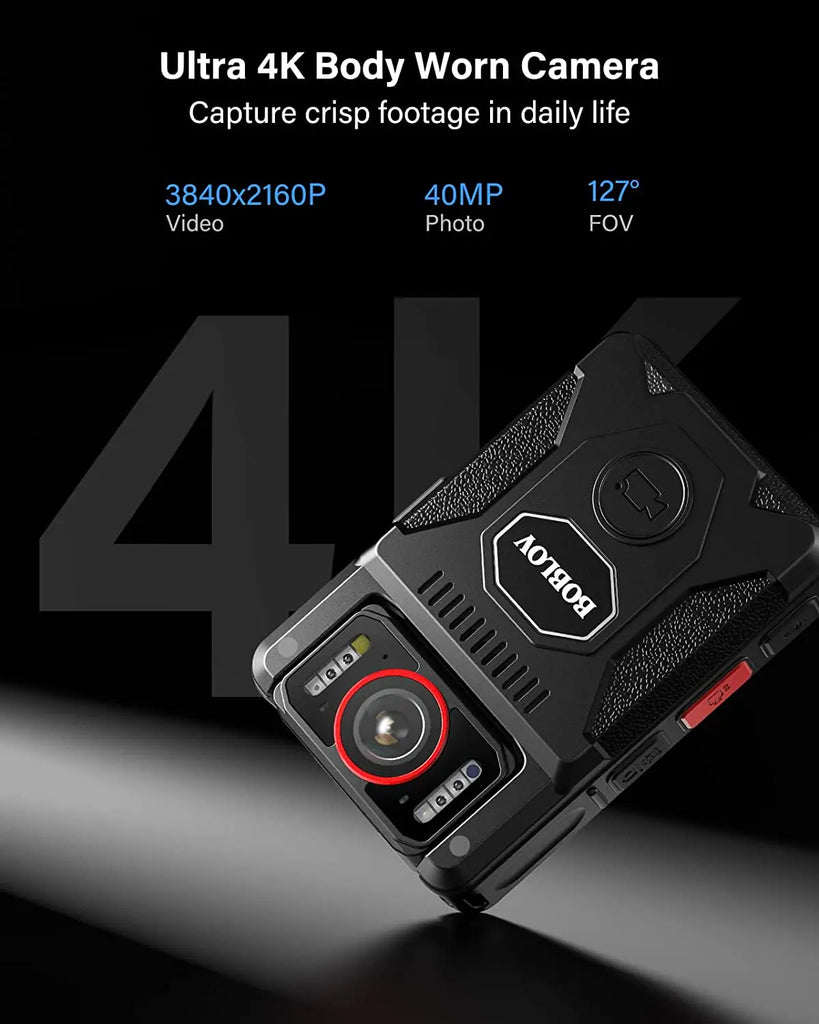 BOBLOV M7 Pro 4K GPS Body Mounted Camera 128GB, 180° Rotating Lens, 4000mAh Battery, 15-Hour Recording Bodycam