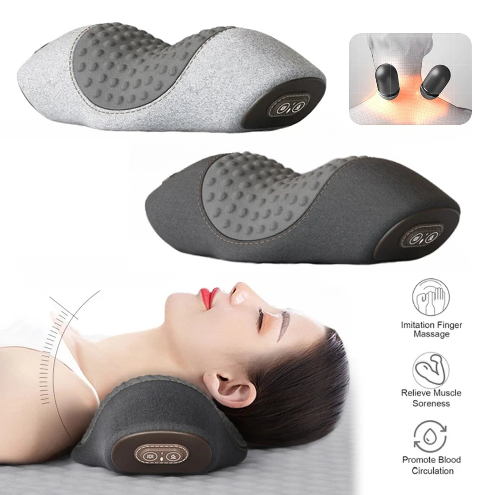 Electric Neck Massager Pillow Cervical Stretcher with Heat & Vibration – Orthopedic Neck and Back Support
