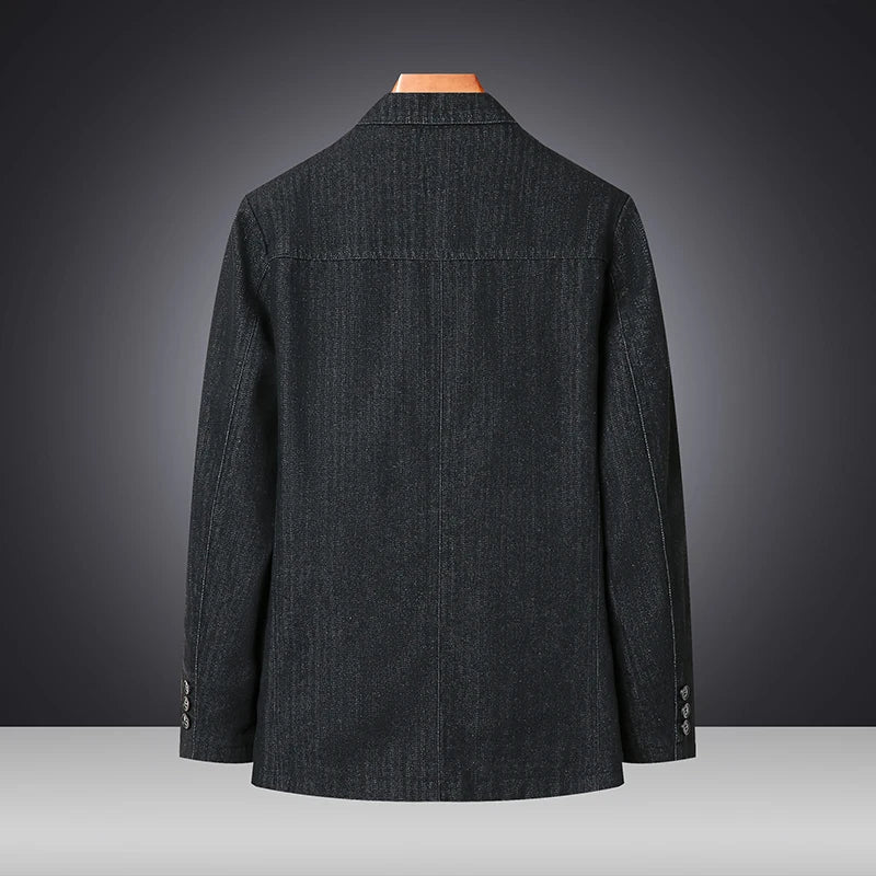 Men’s Solid Denim Jacket – Vintage Casual Slim Fit Cotton Blazer
