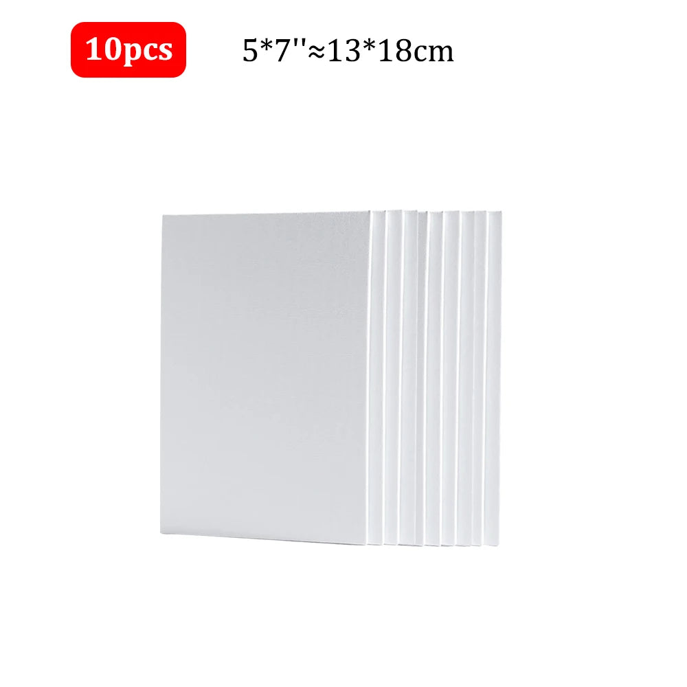 10 Pcs Cotton Canvas Board Set Primed White Painting Panels for Oil, Acrylic, Watercolor & Gouache HB-17
