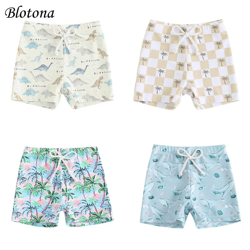 Blotona Boys Swim Trunks – Dinosaur, Plaid & Turtle Print Toddler Board Shorts