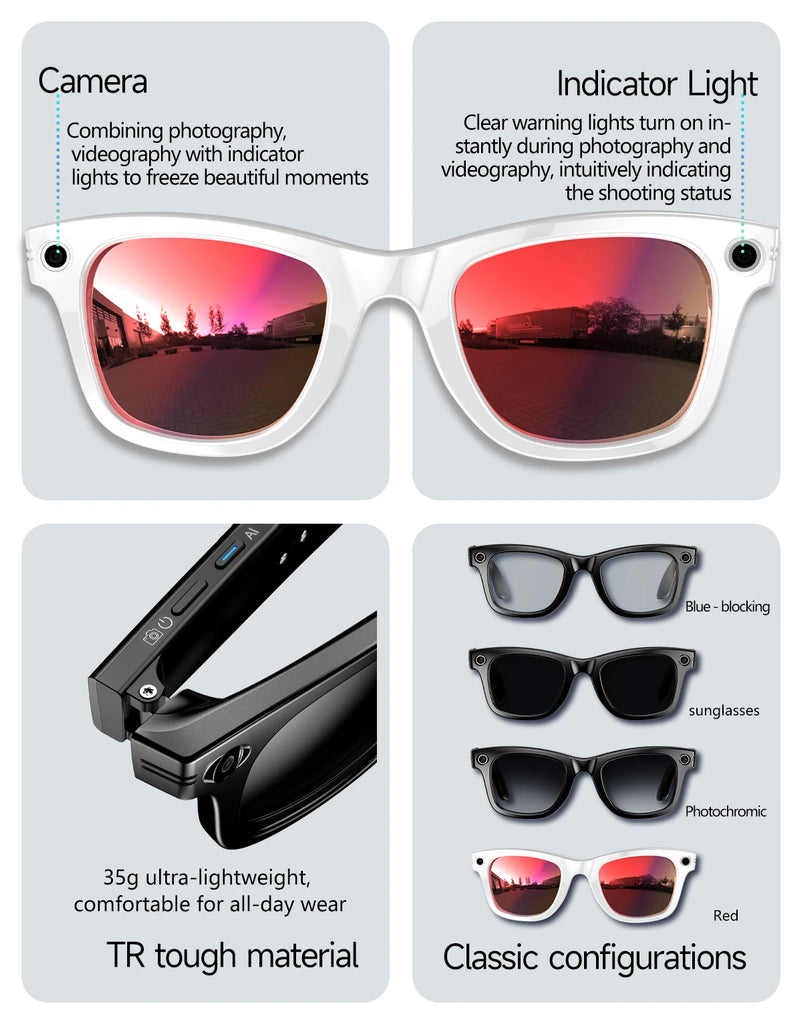 GUHUAVMI Smart Glasses for Men – 8MP Camera | WiFi | Bluetooth | AI Features | IP65 Waterproof