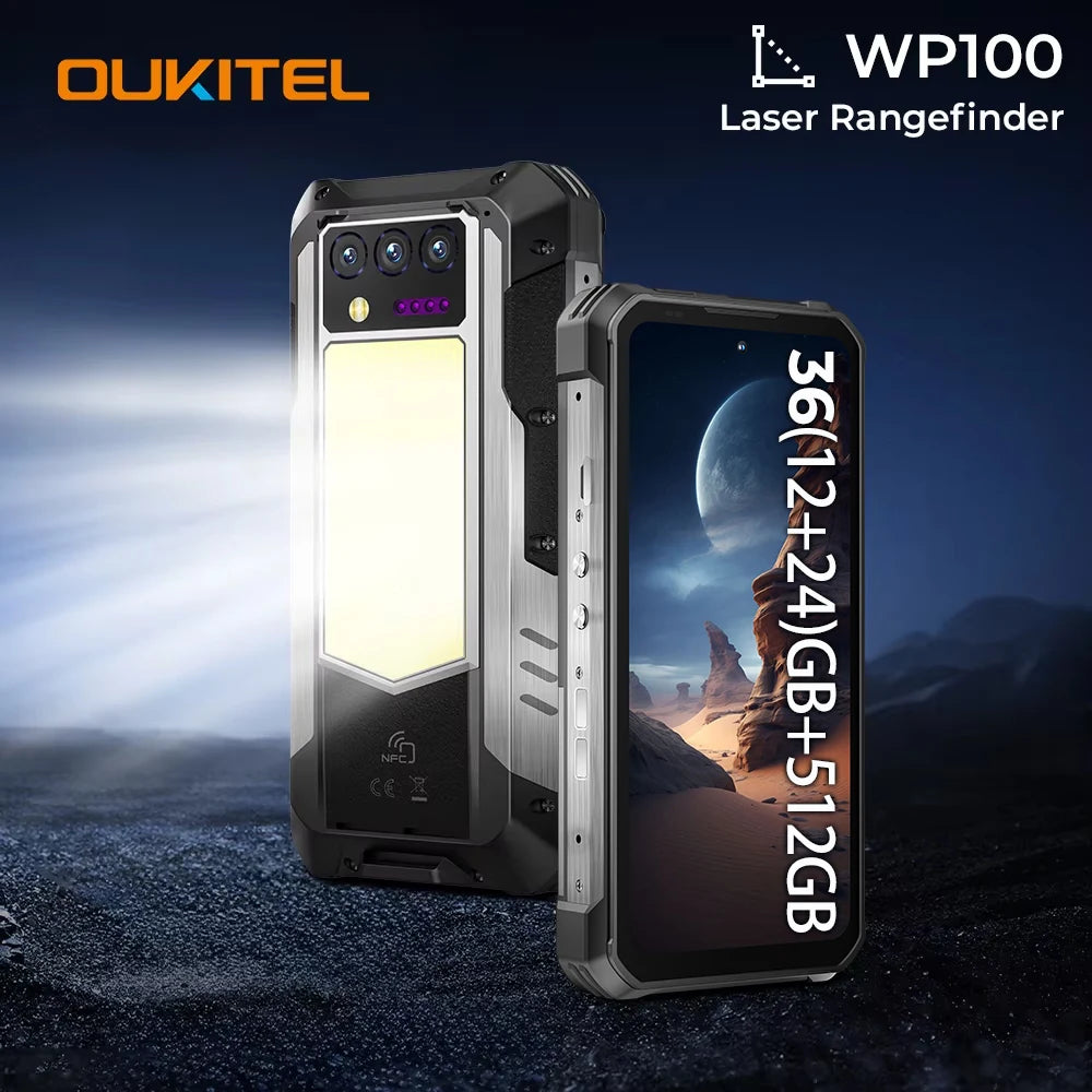 OUKITEL WP100 Rugged Smartphone – 33,000mAh, Laser Rangefinder, 200MP Camera, 36GB+512GB, 6.8" FHD+, NFC GPS 5G