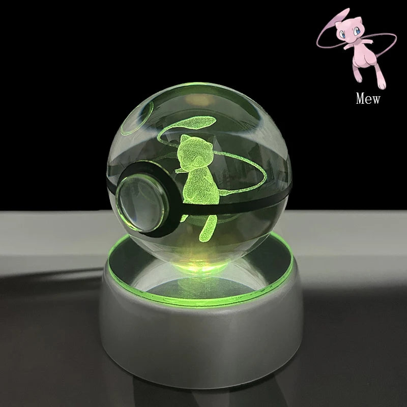 Pokemon 5cm Crystal Ball 3D LED Night Light – Pikachu, Charizard, Gengar & Eevee Gift Model