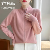 100% Wool Women’s Zipper Turtleneck Sweater – Casual Loose Knit Cardigan for Autumn/Winter thumbnail 6