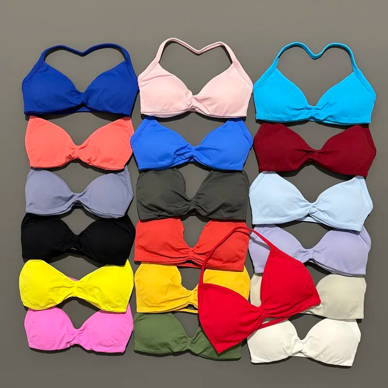 Strappy Backless Sports Bra for Women – Push-Up Yoga & Gym Top with Removable Cups