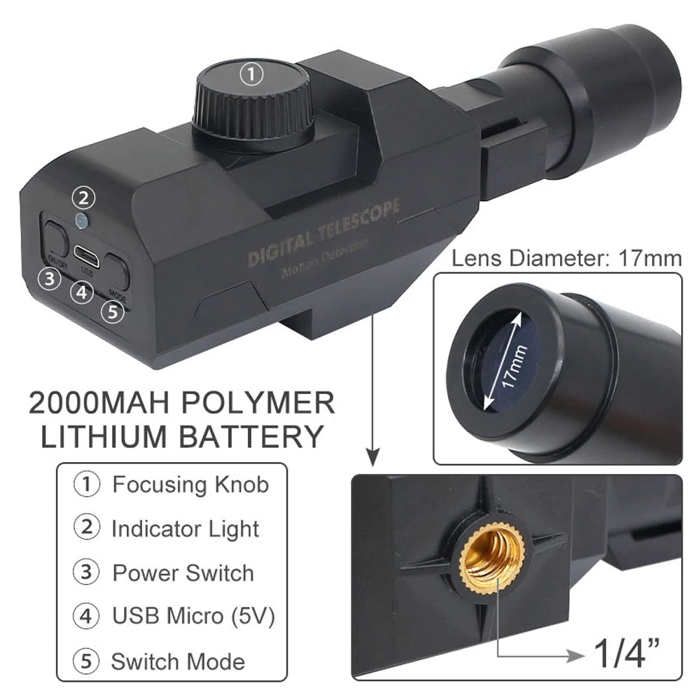 WiFi Digital Telescope 70X Zoom with 2MP Camera & 1080p Video | Mobile Detective Crosshairs Positioning | Lightweight & Portable Design