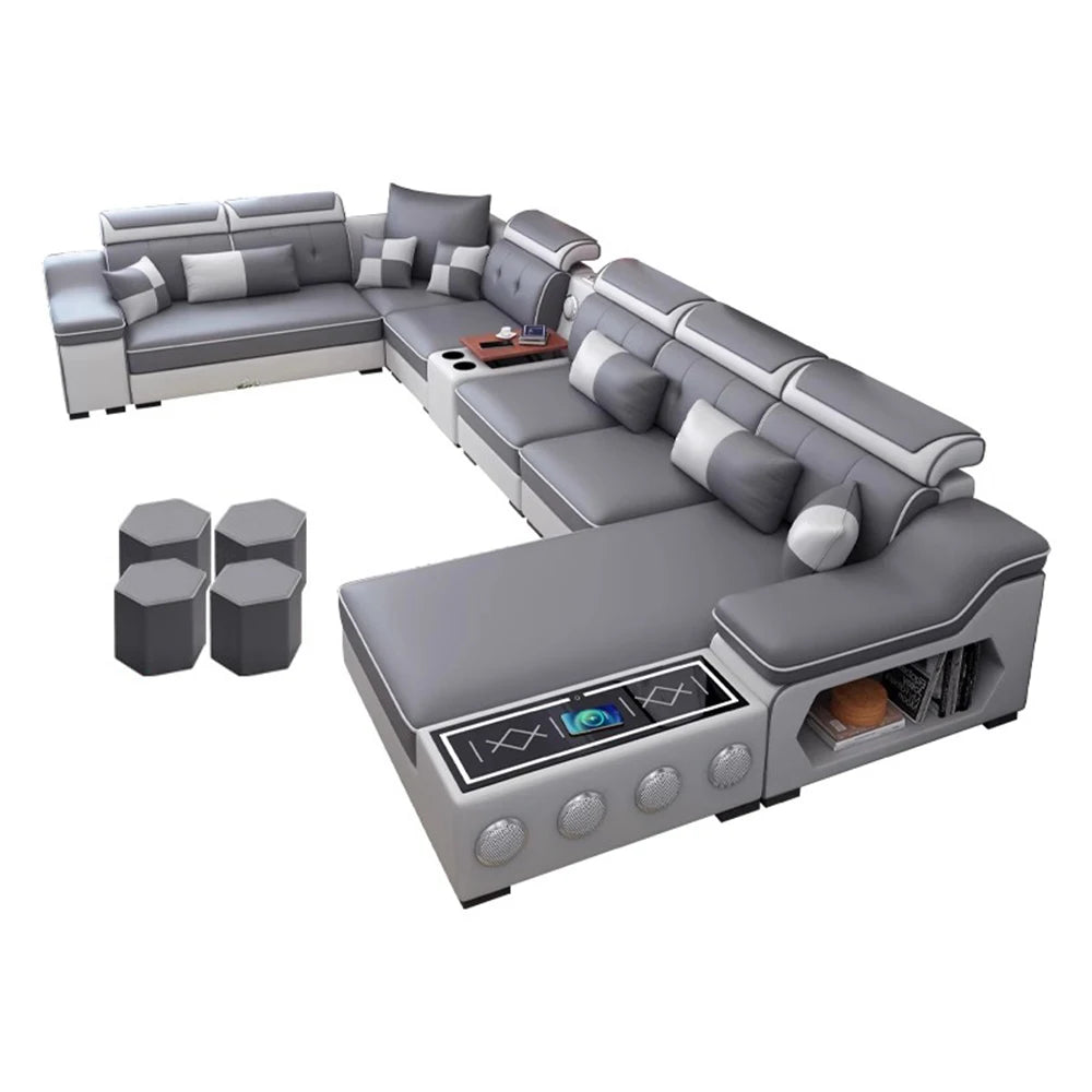 Linlamlim Modern Sectional Sofa Set with Chaise Lounge, Bluetooth Speakers & USB Charging Ports