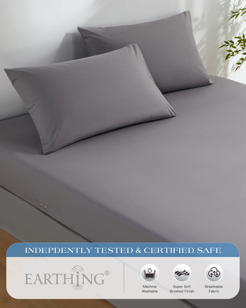 Grounding Earthing Fitted Sheet Cal King 183x213cm Cotton Silver Fibre Sheet with Grounding Cord 400TC